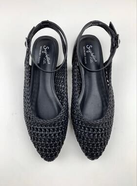 Seychelles Black Woven Flats Ankle Strap Shoes Pointed Toe Women's 7.5